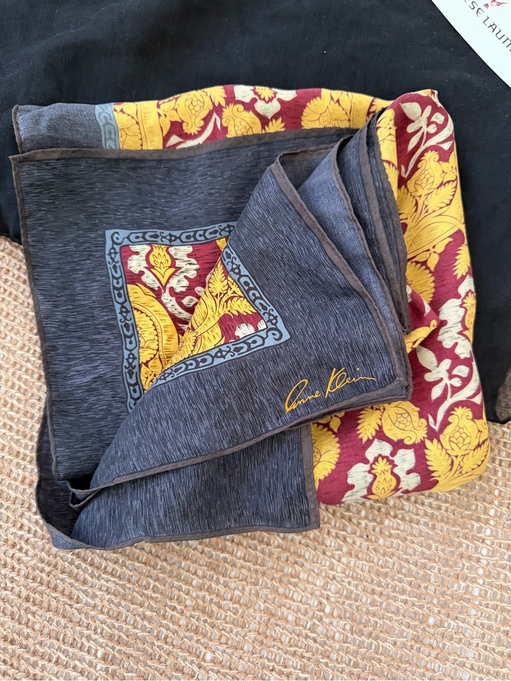 Anne Klein Gray Scarf with Gold and Burgundy Accents